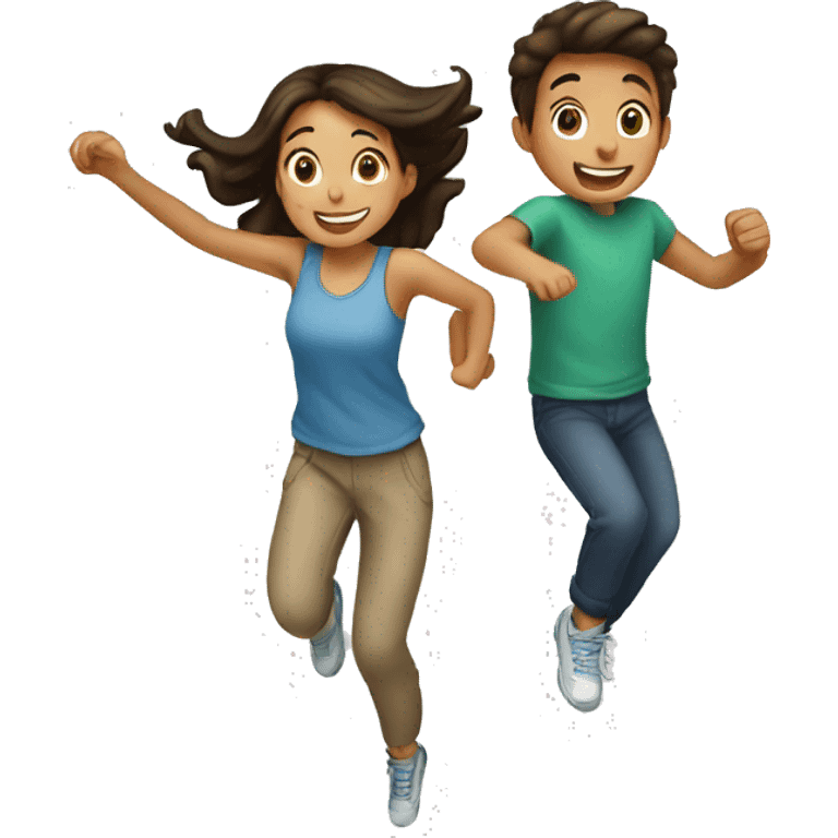 Girl and a boy jumping together  emoji