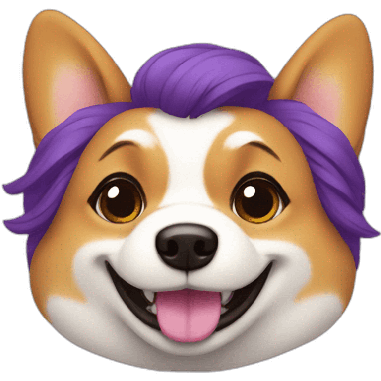 fat corgi with purple hair girl emoji