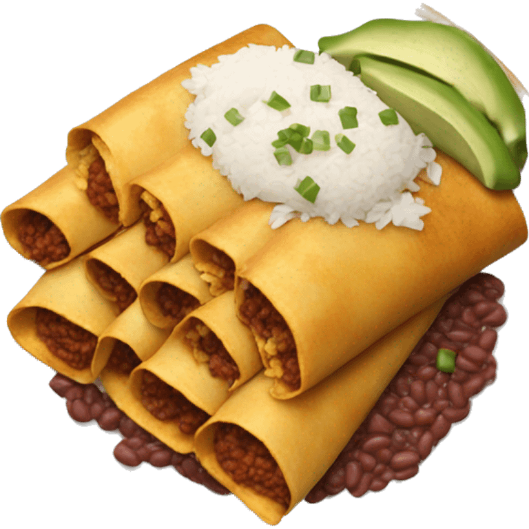 Realistic plate of enchiladas with rice and beans emoji