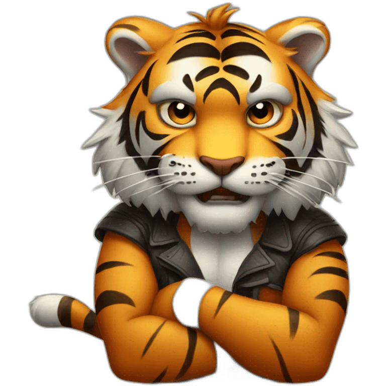 Tiger with evil face  with his arms crossed emoji