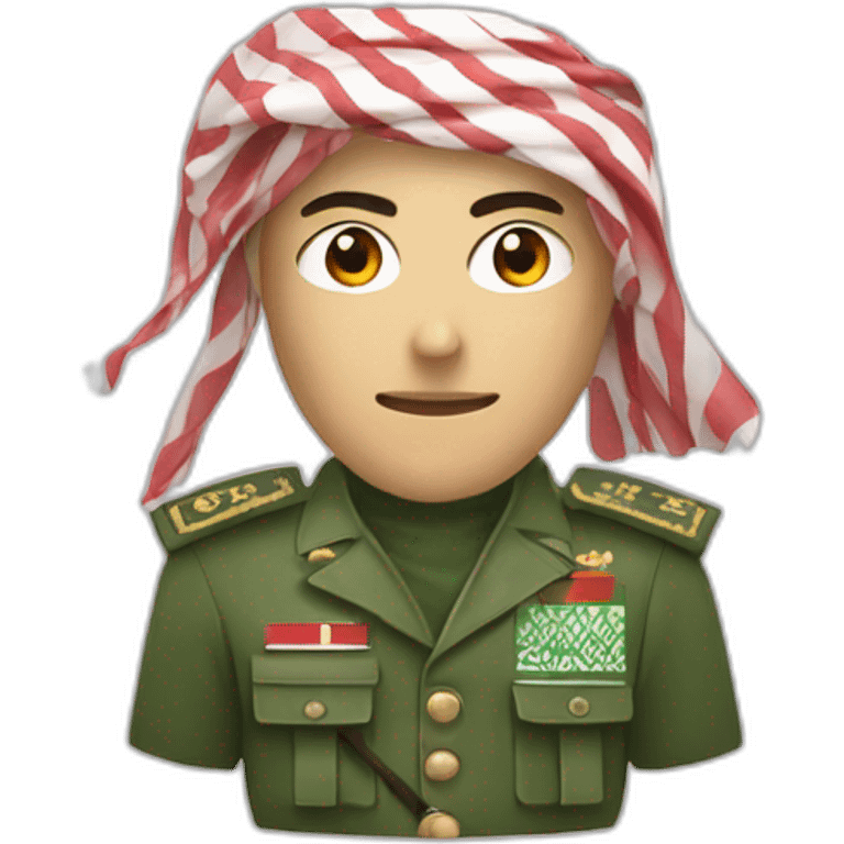 man masked using the red and white the Saudi Arabic shemagh and wearing military clothing emoji