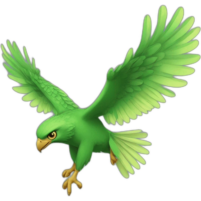 green hawk with the wings flapping next to body emoji