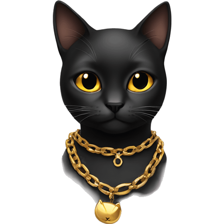 black cat wearing gold chain necklace emoji