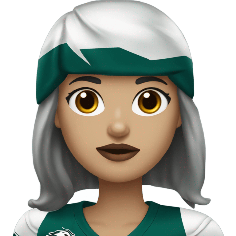  White female dark hair red lips wearing Philadelphia Eagles jersey emoji