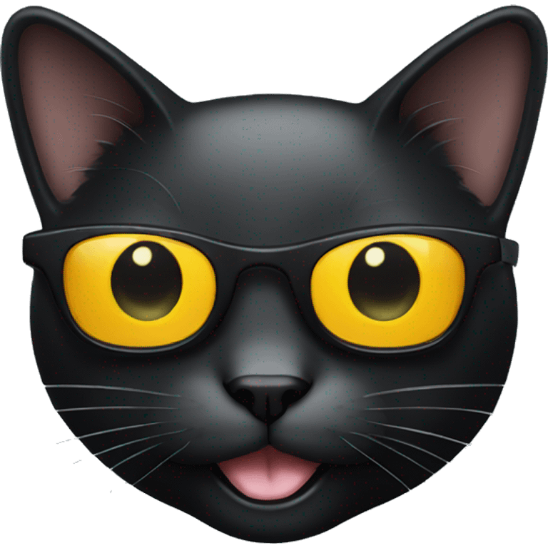 Smiling black cat with sunglasses  emoji