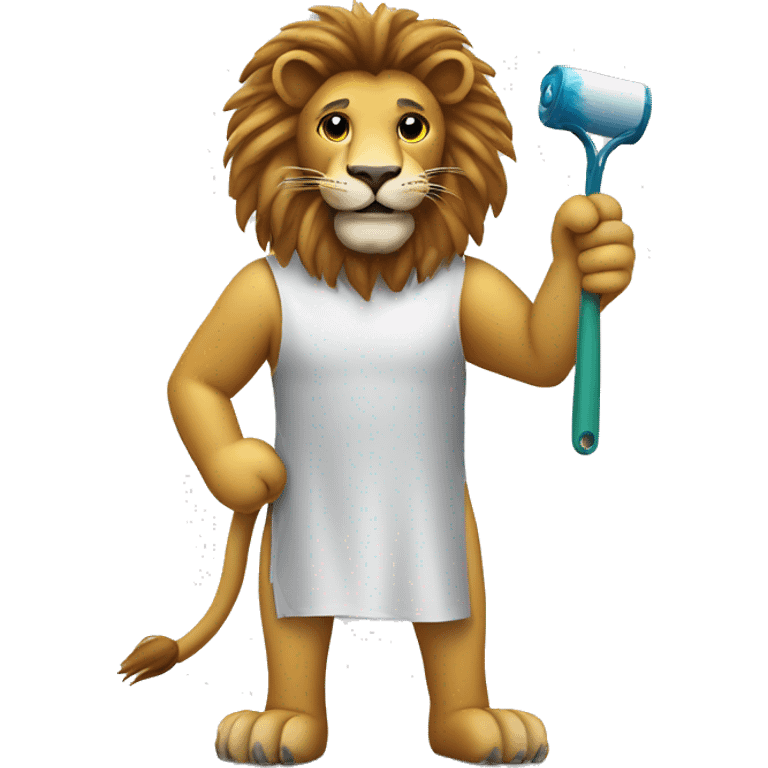 lion standing holding paint roller with contracture dress emoji