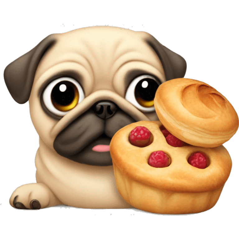 Cartoon apricot pug with pastries emoji