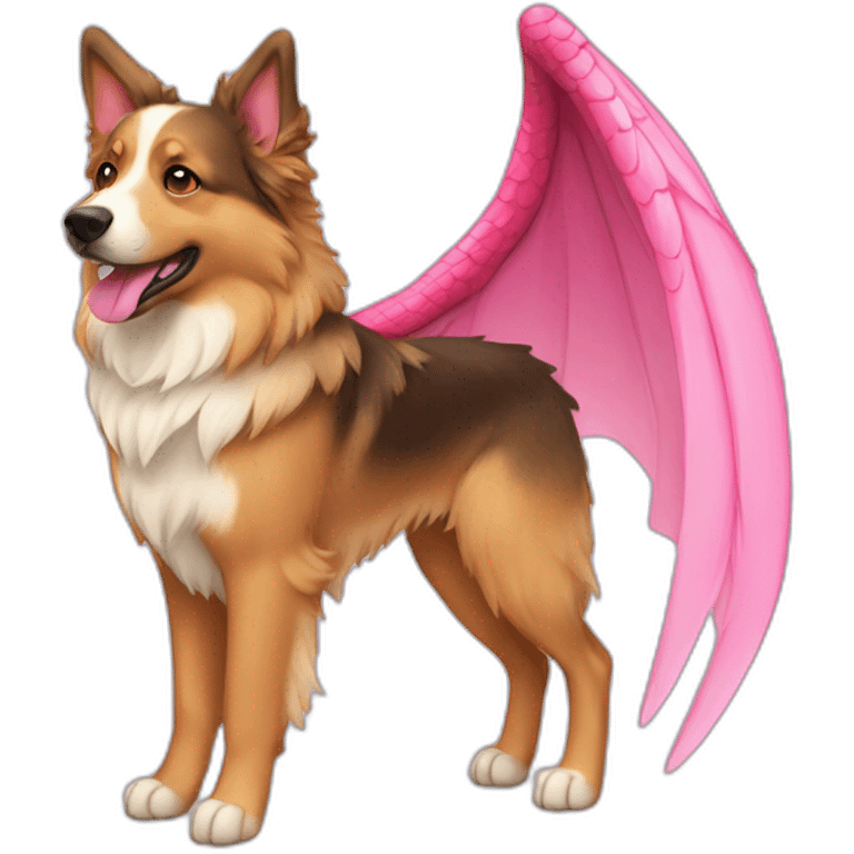 Tan Aussie shepherd dog with pink dragon wings emoji