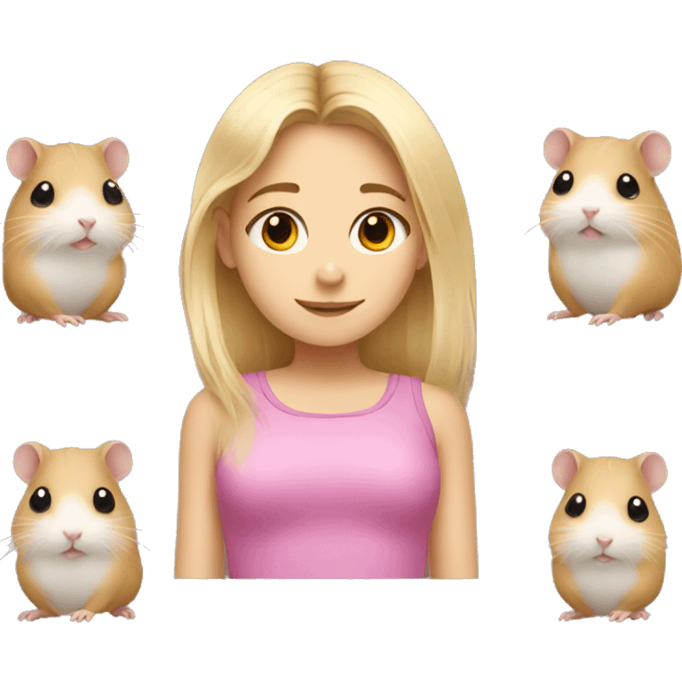 blonde girl and three hamster emoji