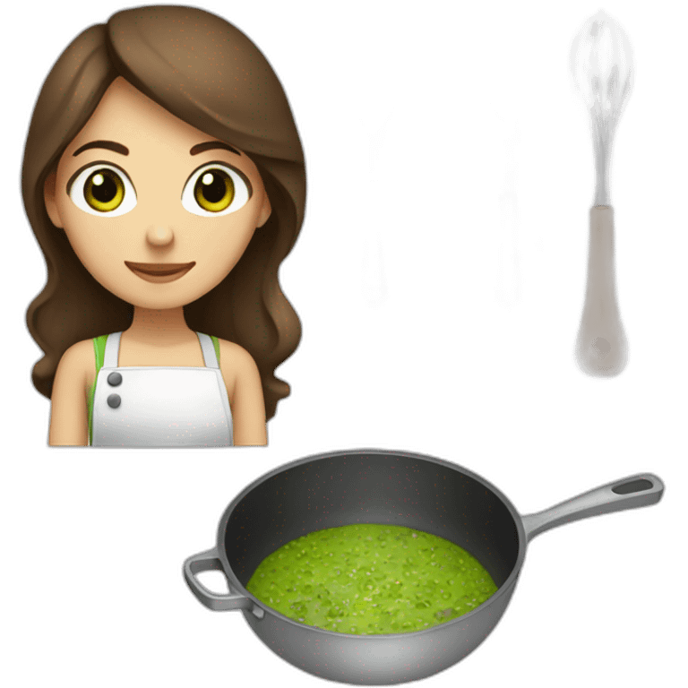 girl with brown hair and green eyes cooking emoji