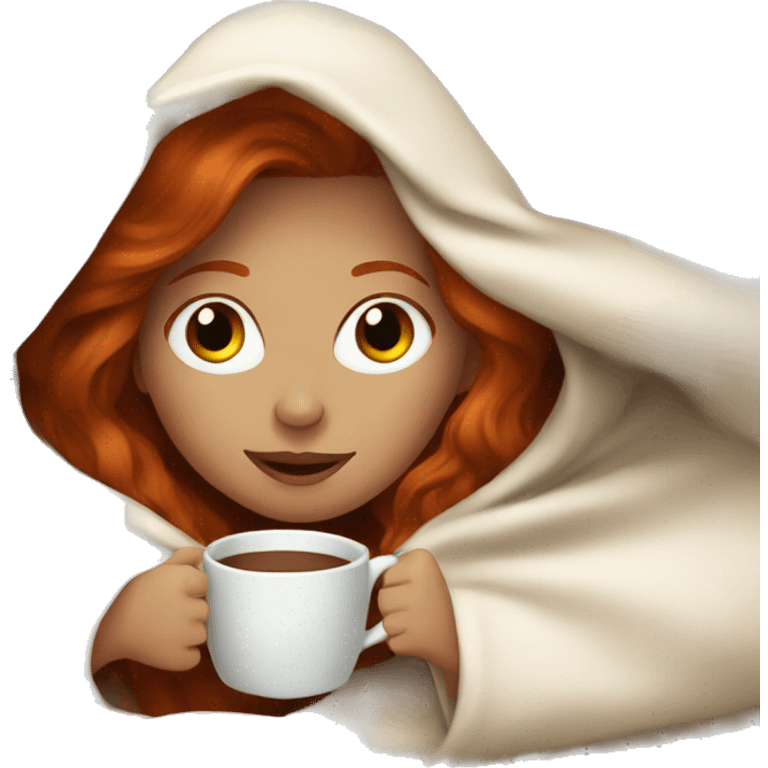 redhead girl drinking coffee under a blanket emoji