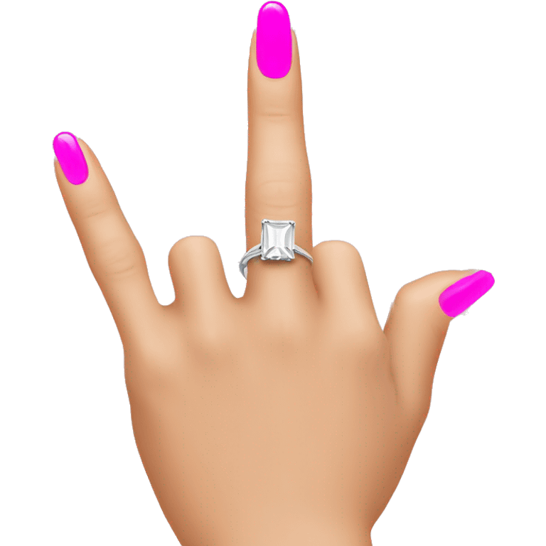 Middle finger with engagement ring and pink nails emoji