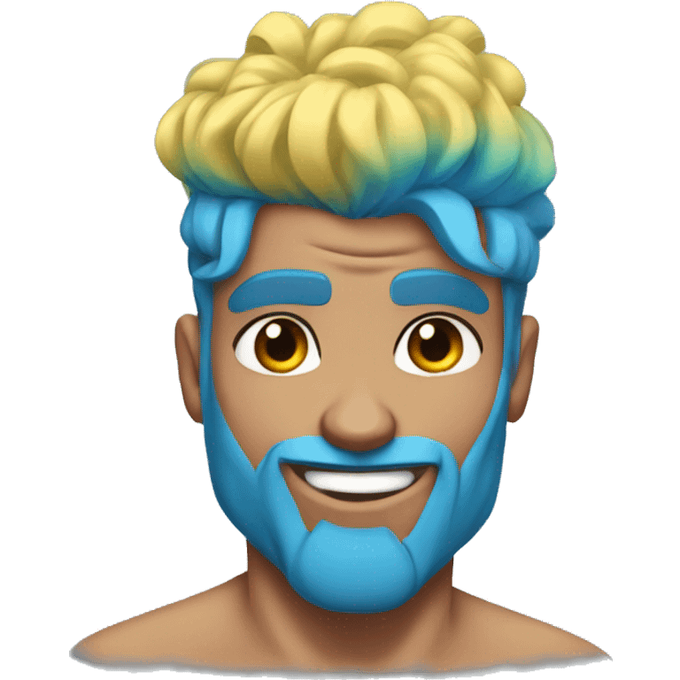 Scar on face blue hair updo muscle man smiling emoji