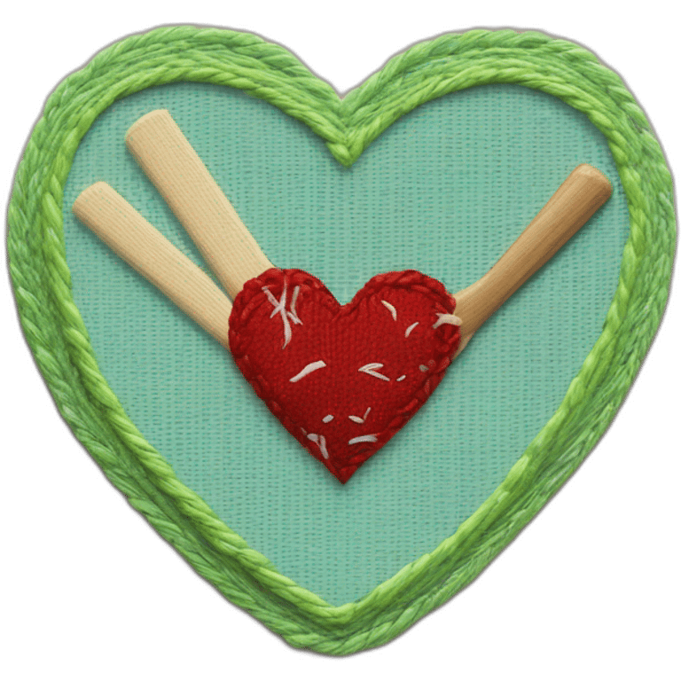 Embroidery of heart having cricket bat inside emoji