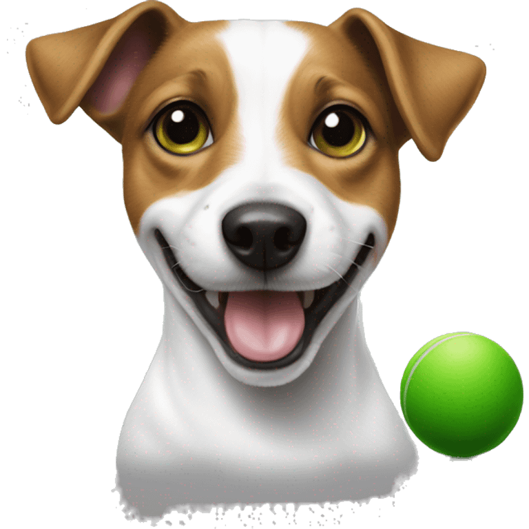 Jack Russell dog holds a green ball in his teeth emoji