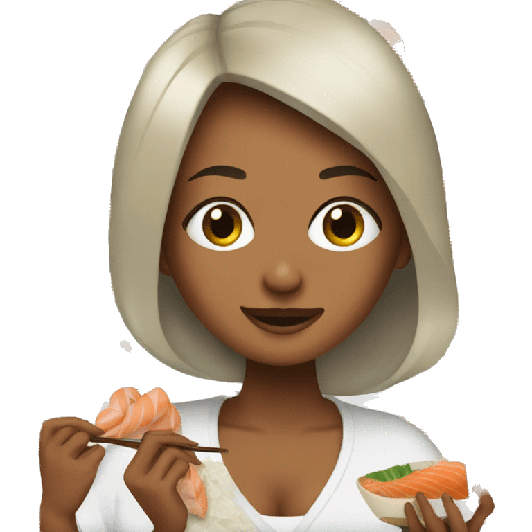 woman eating sushi and being pregnant emoji