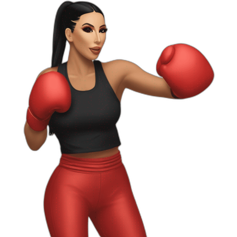 kim kardashian habillée en rouge qui fait de la boxe avec Travis Scott emoji