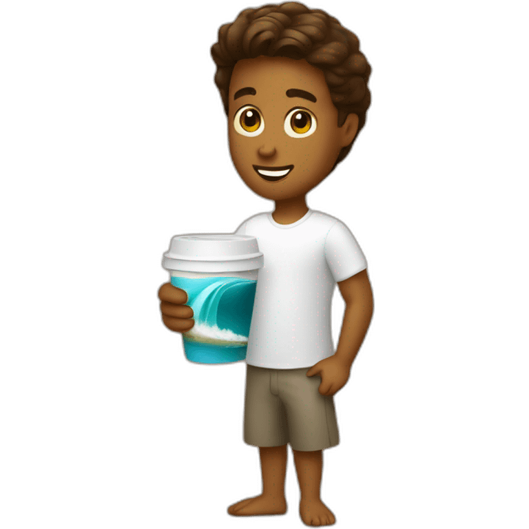 boy with a cup of Surf Coffee emoji