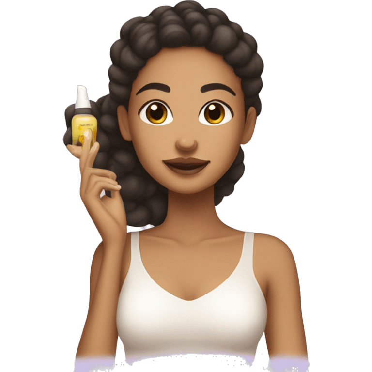 lightskin girl doing her skincare WITH SKINCARE PRODUCTS emoji