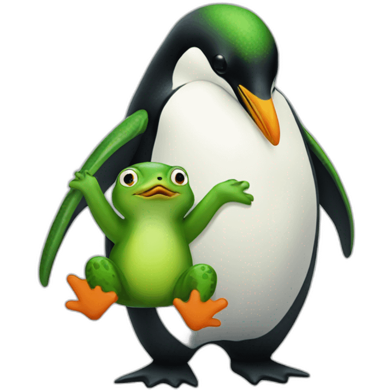 Penguin hugging a frog emoji