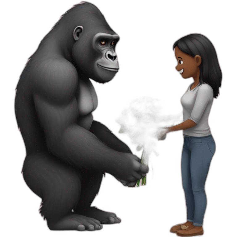 Gorilla giving Roses to a girl emoji