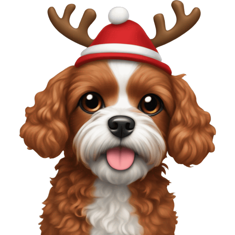 ruby red toy cavoodle with a reindeer hat on  emoji