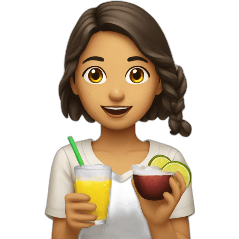 Colombian girl throwing an aspiring on a drinks emoji