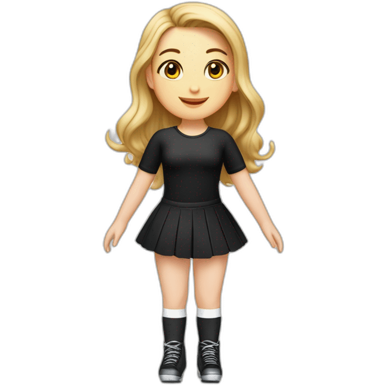 caucasian-curvy-figure skater girl short-black-skirt-back-and-front-views-long-white-socks emoji