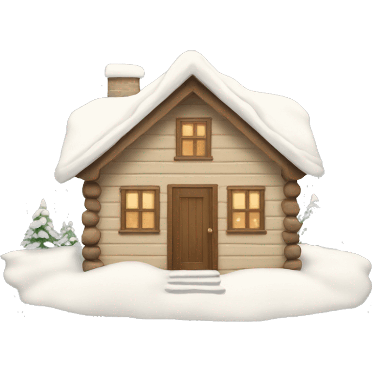 Beige winter cabin with snow emoji