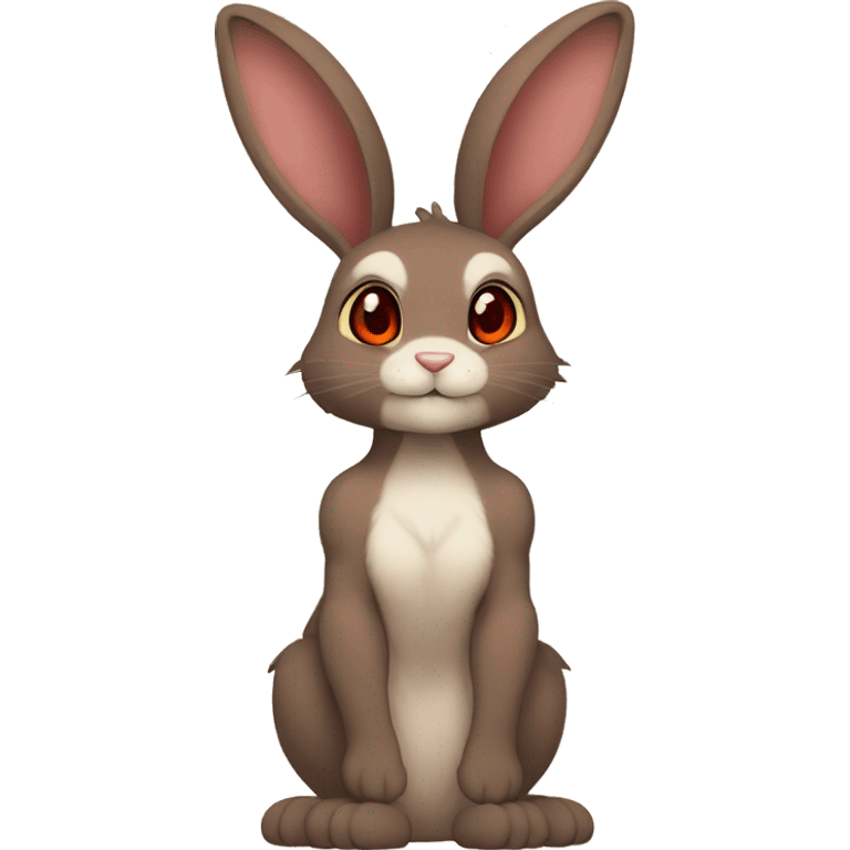 Anthro, Fur-Sona, Dark-Brown, Normal-type-Ground-type Tan-Rabbit-Fakémon with Dark-Red eyes, beige ears, beige belly, beige paws, beige feet, beige freckles, full body emoji