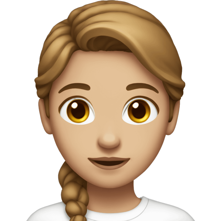 A girl with medium light brown hair with brown eyes and a white long sleeve shirt emoji