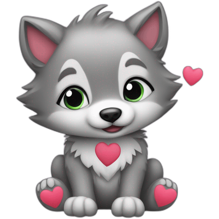 baby wolf with hearts emoji