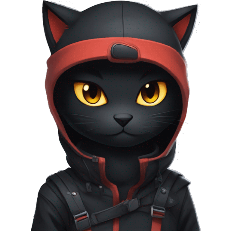 Edgy Shy Anthro Ninja boyish cool pretty dark black Litten-Pokémon-cat-fursona-animal techwear emoji