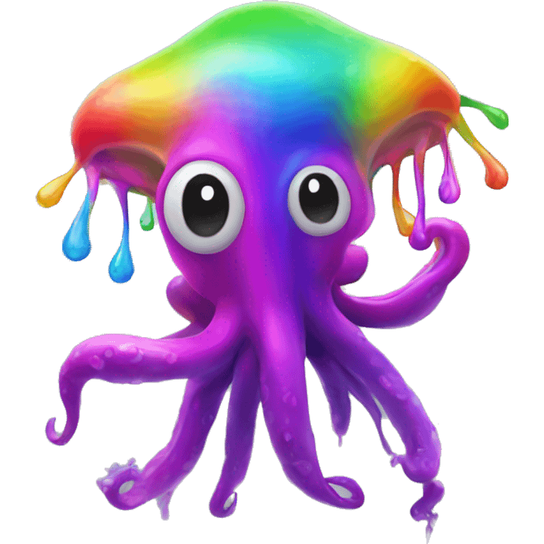 Neon squid shooting rainbow ink  emoji