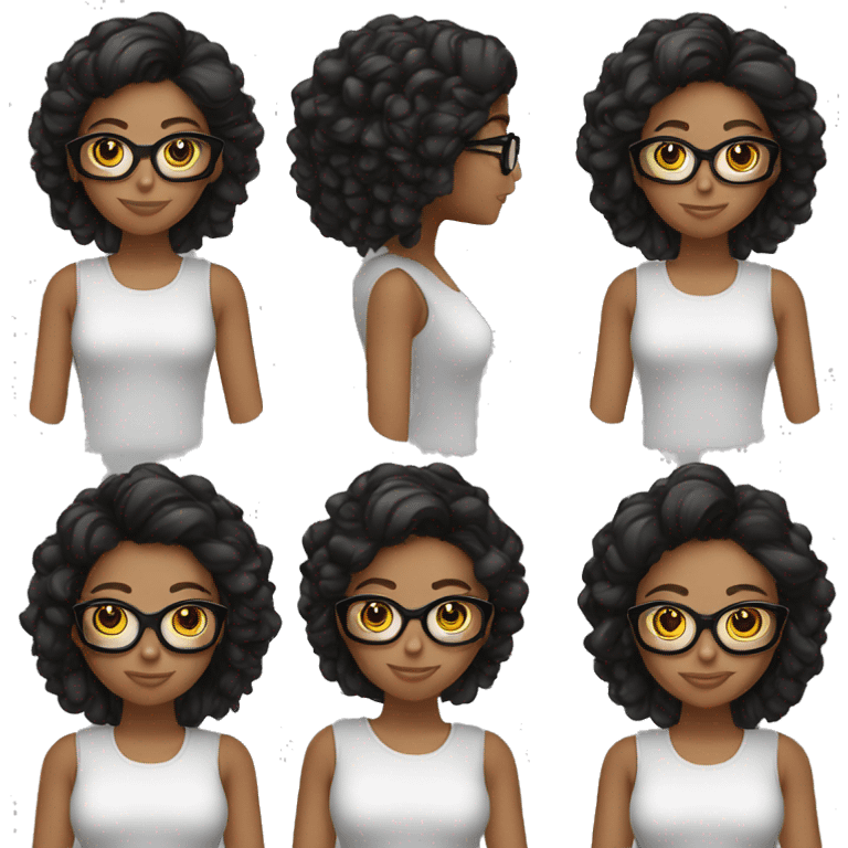 joven mujer cabello NEGRO y lentes emoji