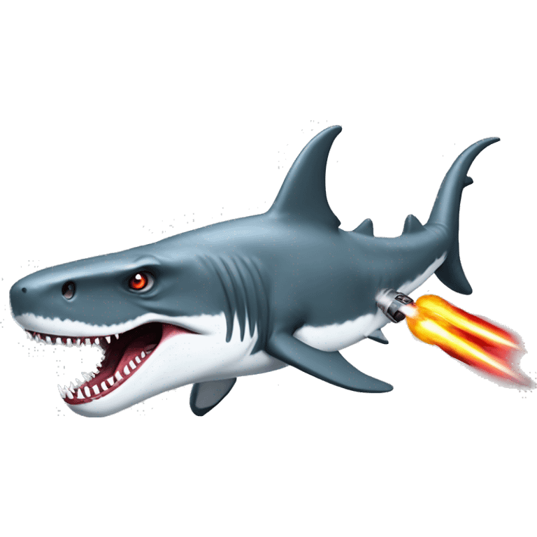 realistic dinosaur riding a realistic great white shark shooting laser guns emoji