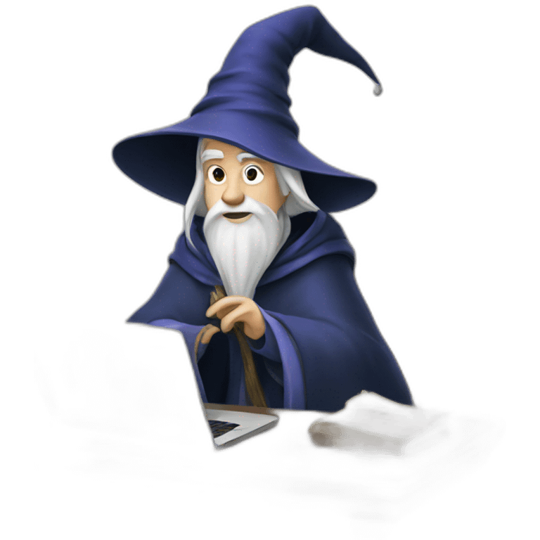 wizard Merlin with a laptop emoji