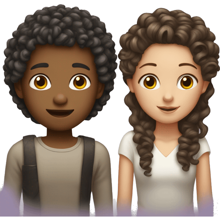 Girl with curly hair and boy sleigh straight hair: both white skin emoji