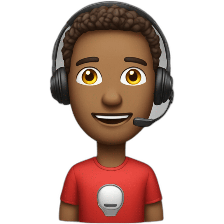 customer service bold man with headset X emoji too hot with red t-shirt emoji