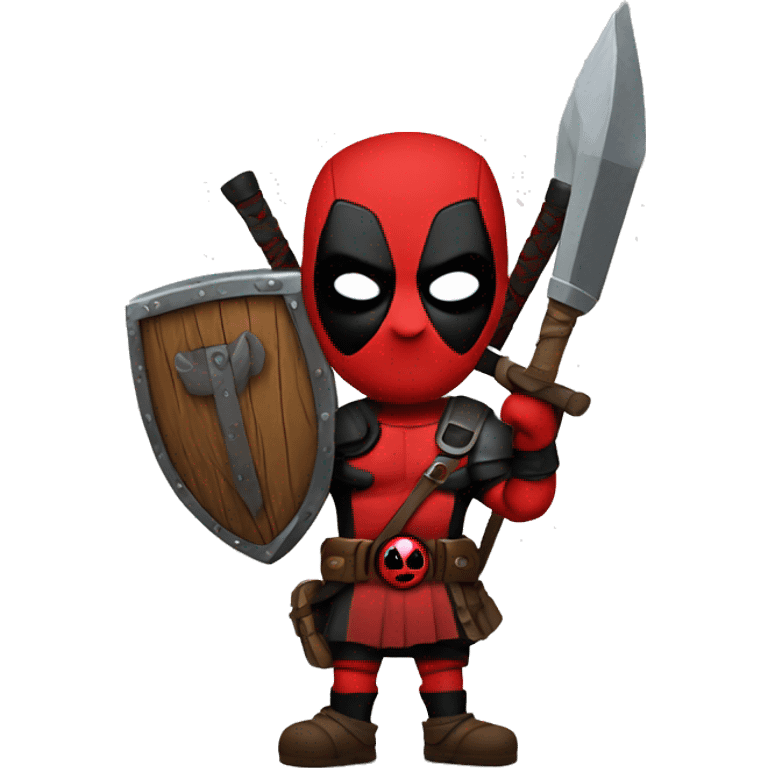 Deadpool holding Viking shield emoji