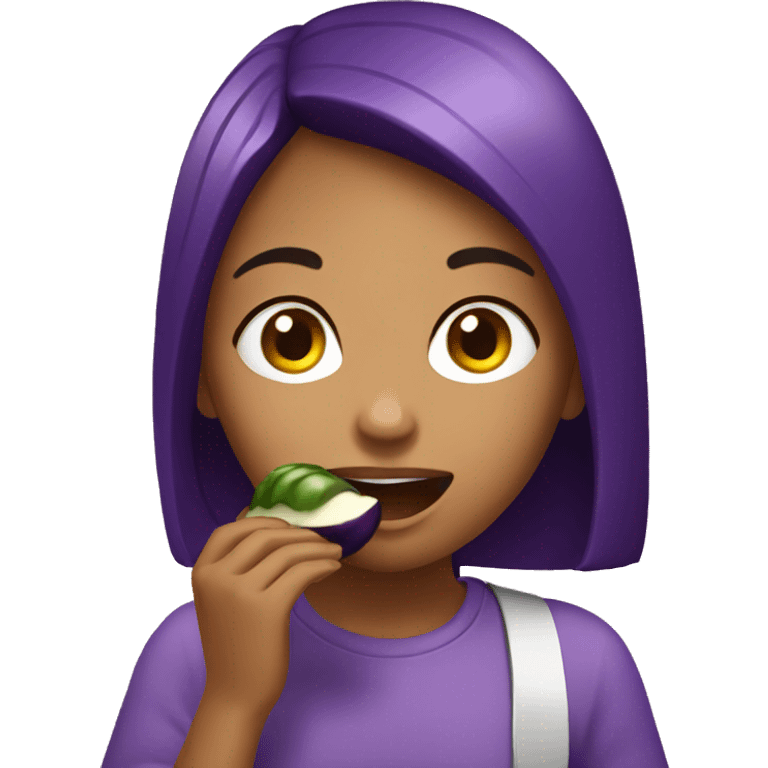 Girl eating eggplant emoji