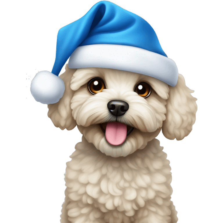 Maltipoo with a blue santa hat emoji