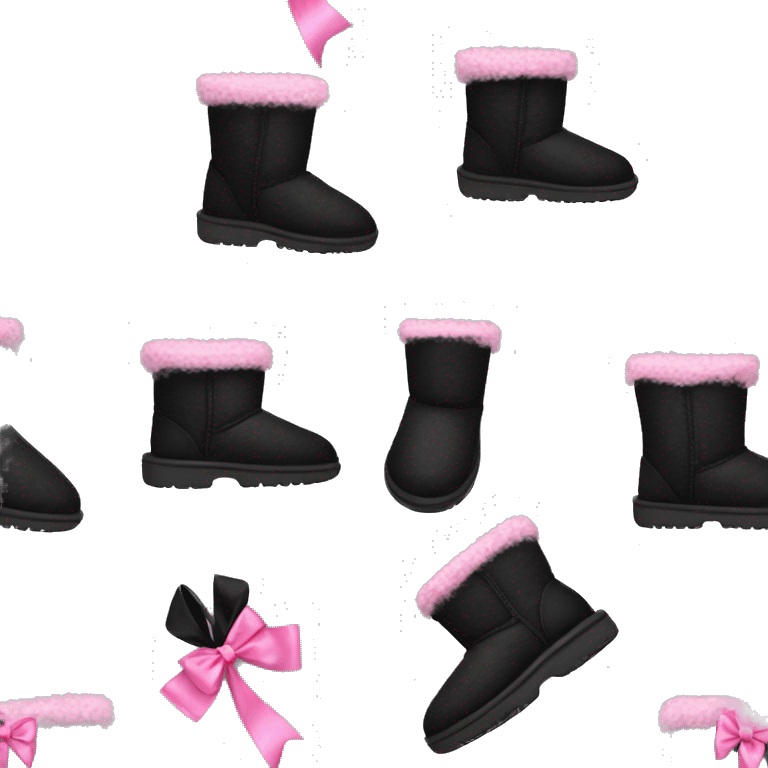 Realistic black Ugg fur boots with pink ribbon bows isolated.  emoji