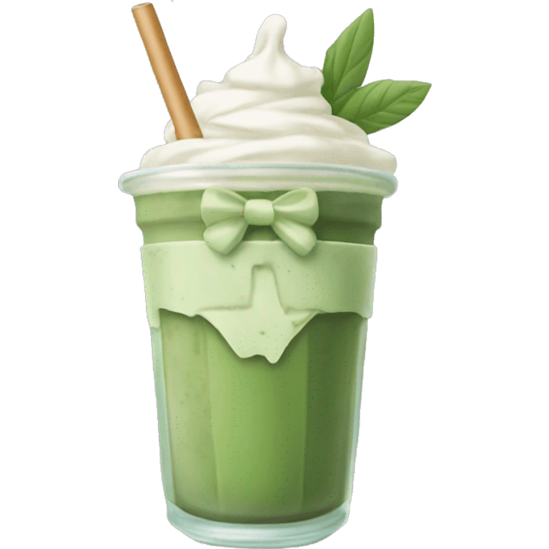 iced matcha latte with a bow on the straw emoji