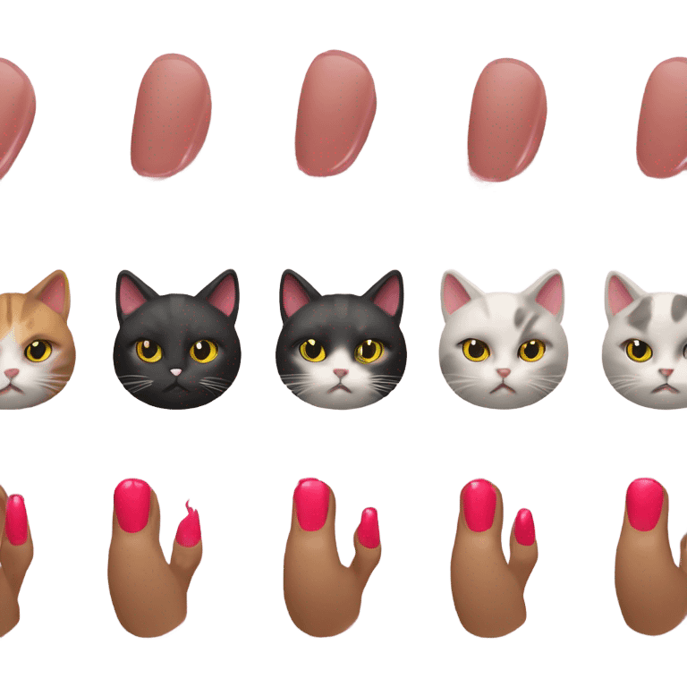 The cat looks aside with disgust and next to the nail claws with varnish emoji