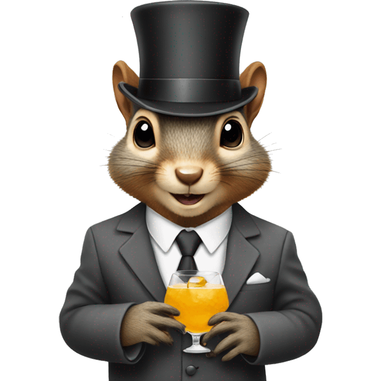 Squirrel in suit holding a martini wearing hat emoji