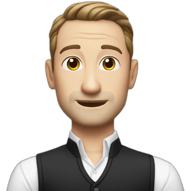 tim robinson slicked back hair white shirt, black vest emoji