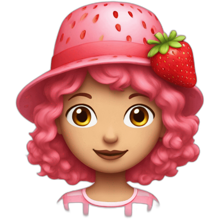 strawberry shortcake ginger girl short hair pink hat emoji