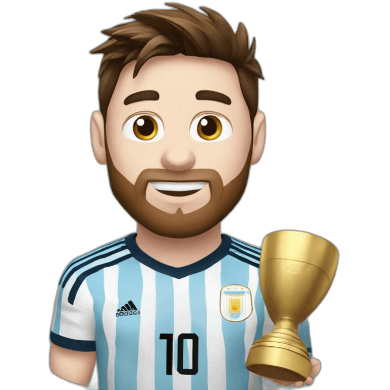 messi levantando la copa del mundo con la camiseta de argentina y la medalla emoji