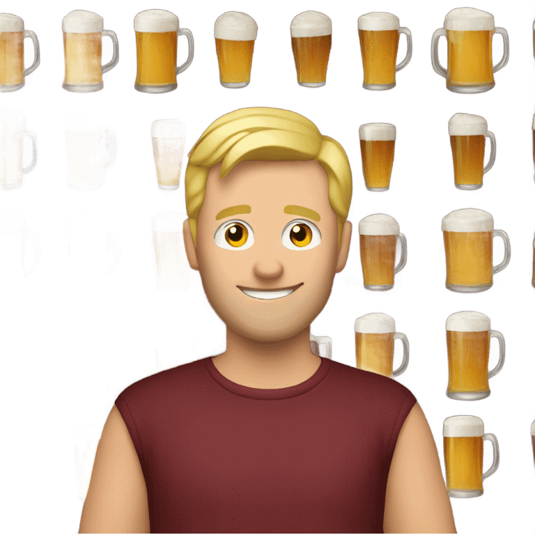 Blonde man in maroon shirt and lots of beers emoji